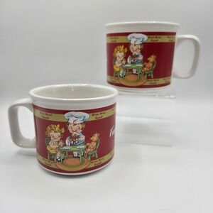 Vintage 1998 Campbells Soup Mugs Set of 2 Houston Harvest Campbell Kids Red 14oz
